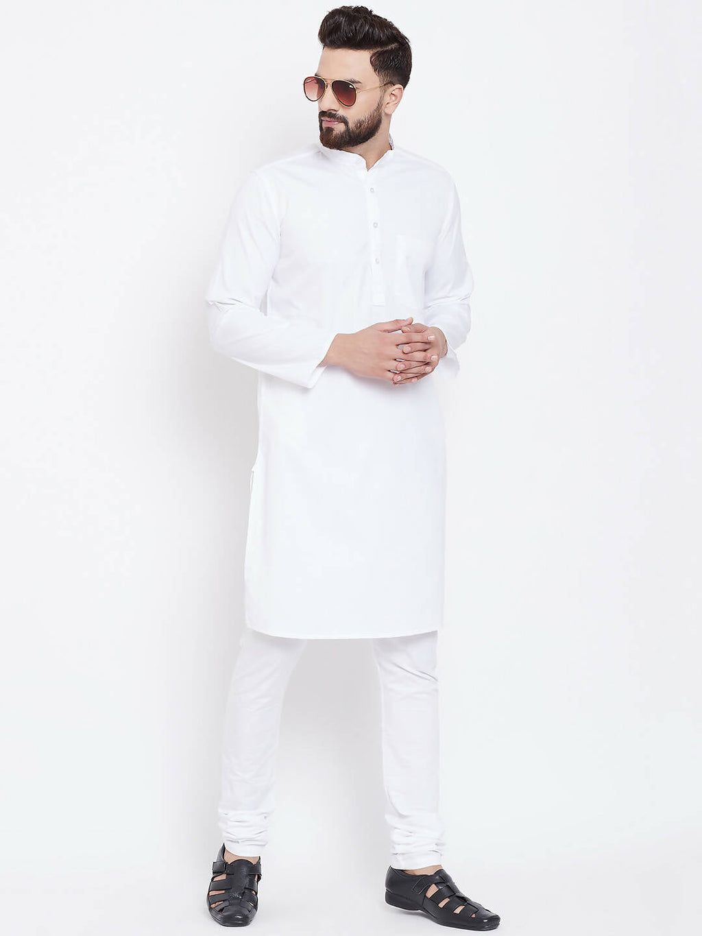 Even Apparels White Pure Cotton Men's Kurta With Band Collar