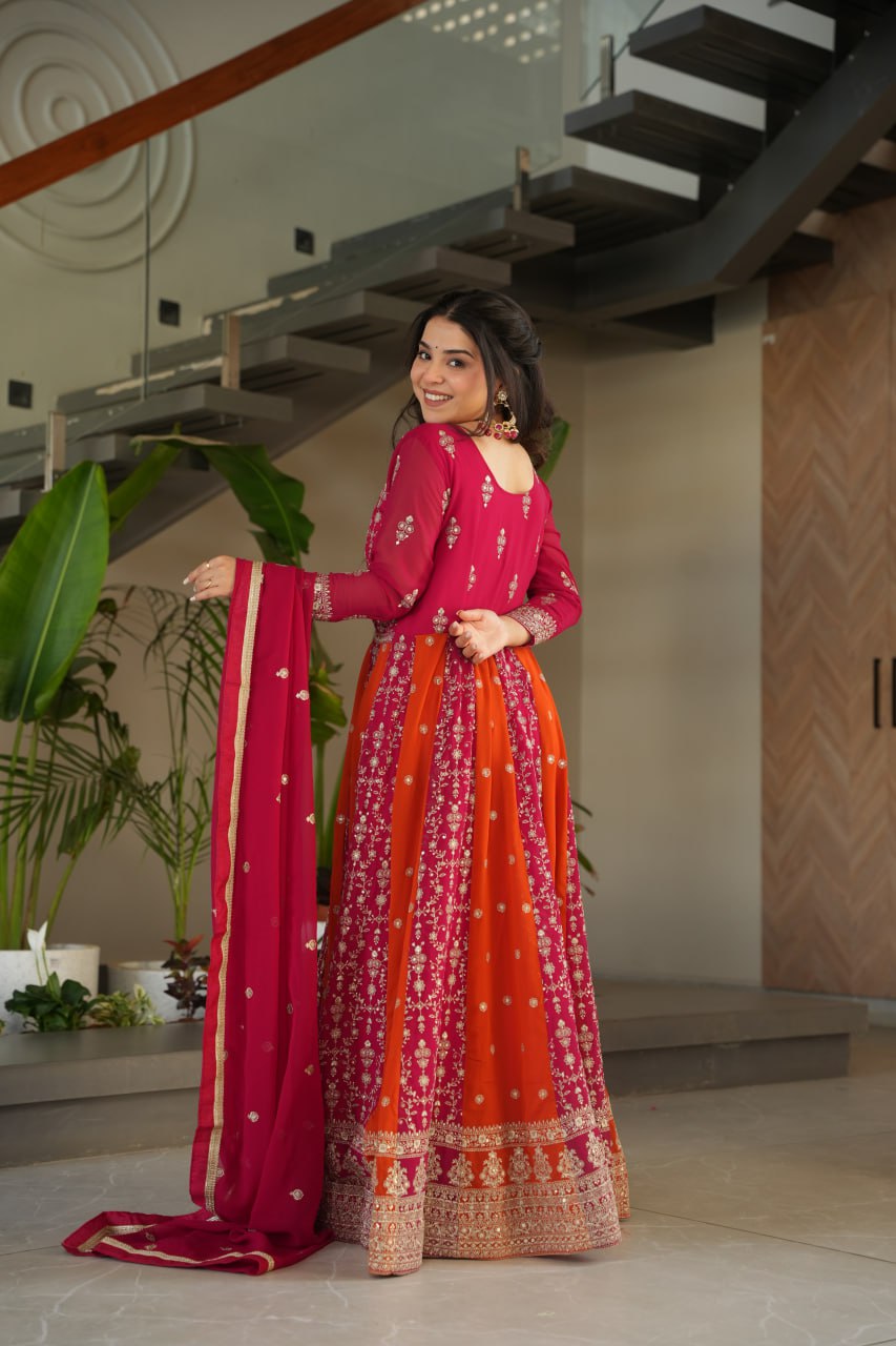 Prazu Fashion Pink Georgette With Zari & Sequins Gown