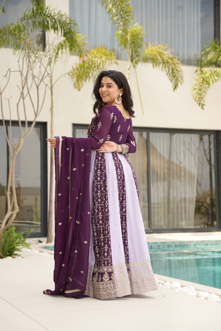 Prazu Fashion Violet Georgette With Zari & Sequins Gown