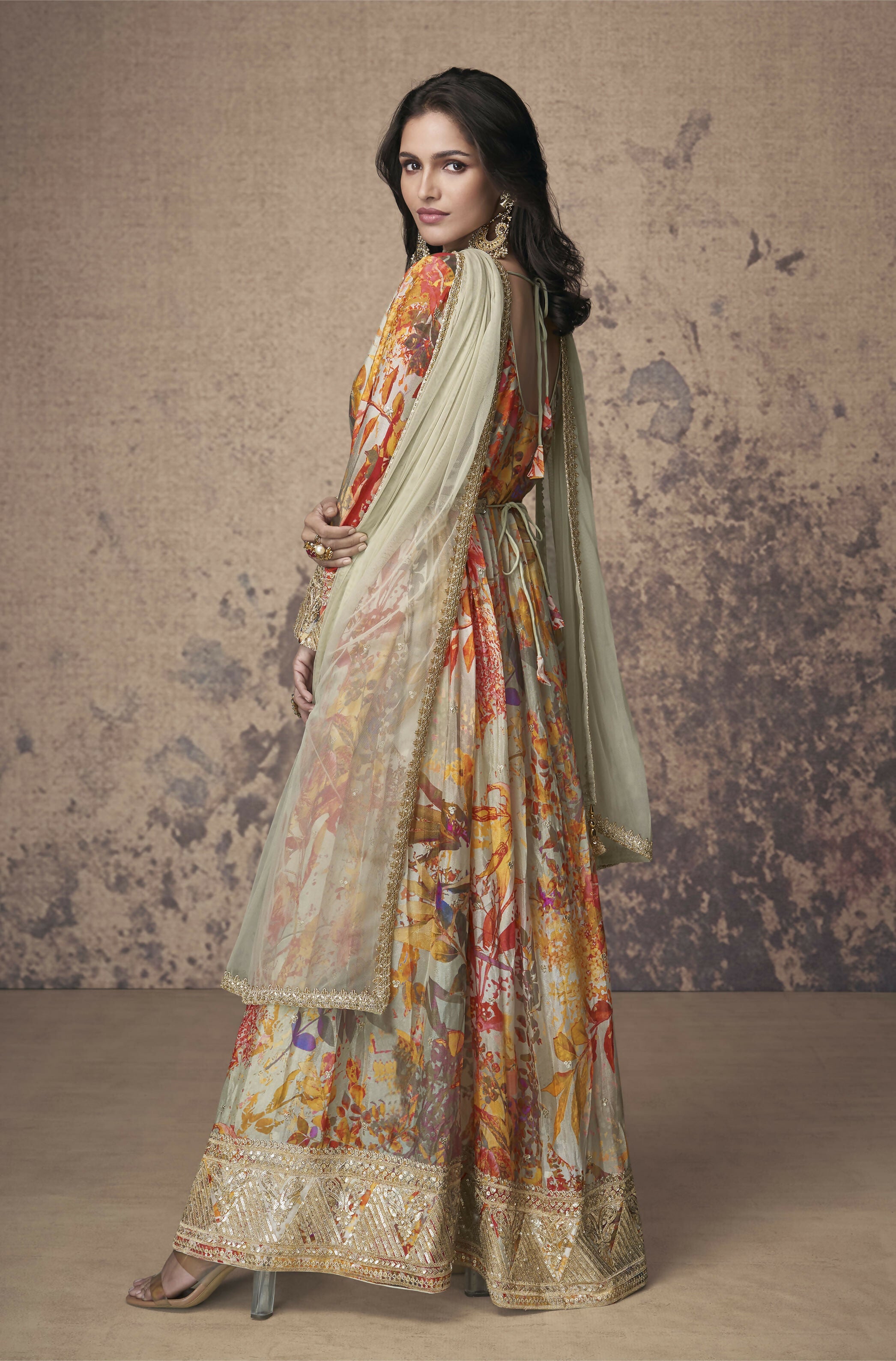 Vastranavya Georgette Digital Print With Sequence Embroidery Stitch Work Side Slit Abaya Style Suit