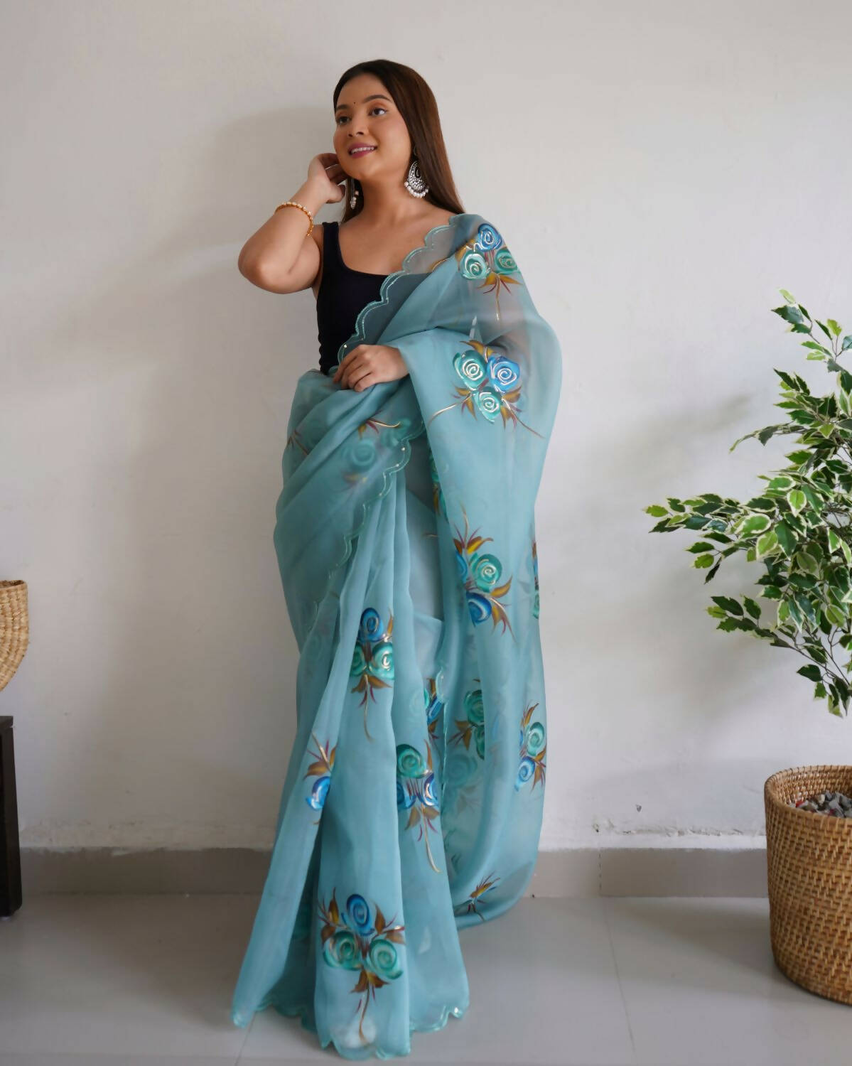 Vamsee Sky Blue Organza Saree