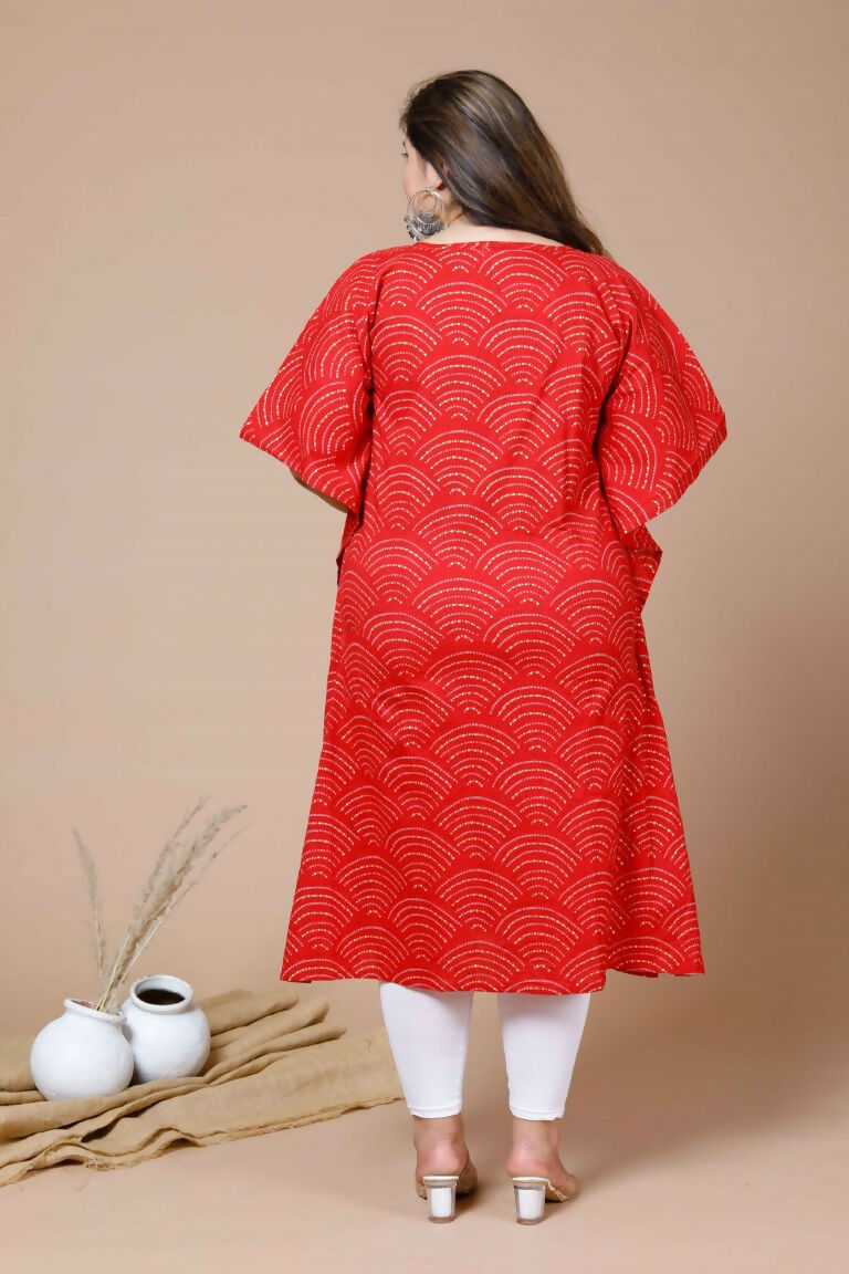 Miravan Women's Red Plus Size Cotton Festive Wear Kaftan