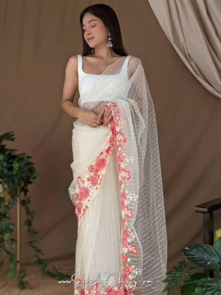 Vamsee Murari White Super Net Saree