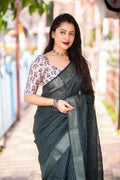 Green Linen Sequence Saree with Unstitched Blouse - Hiral Fashion
