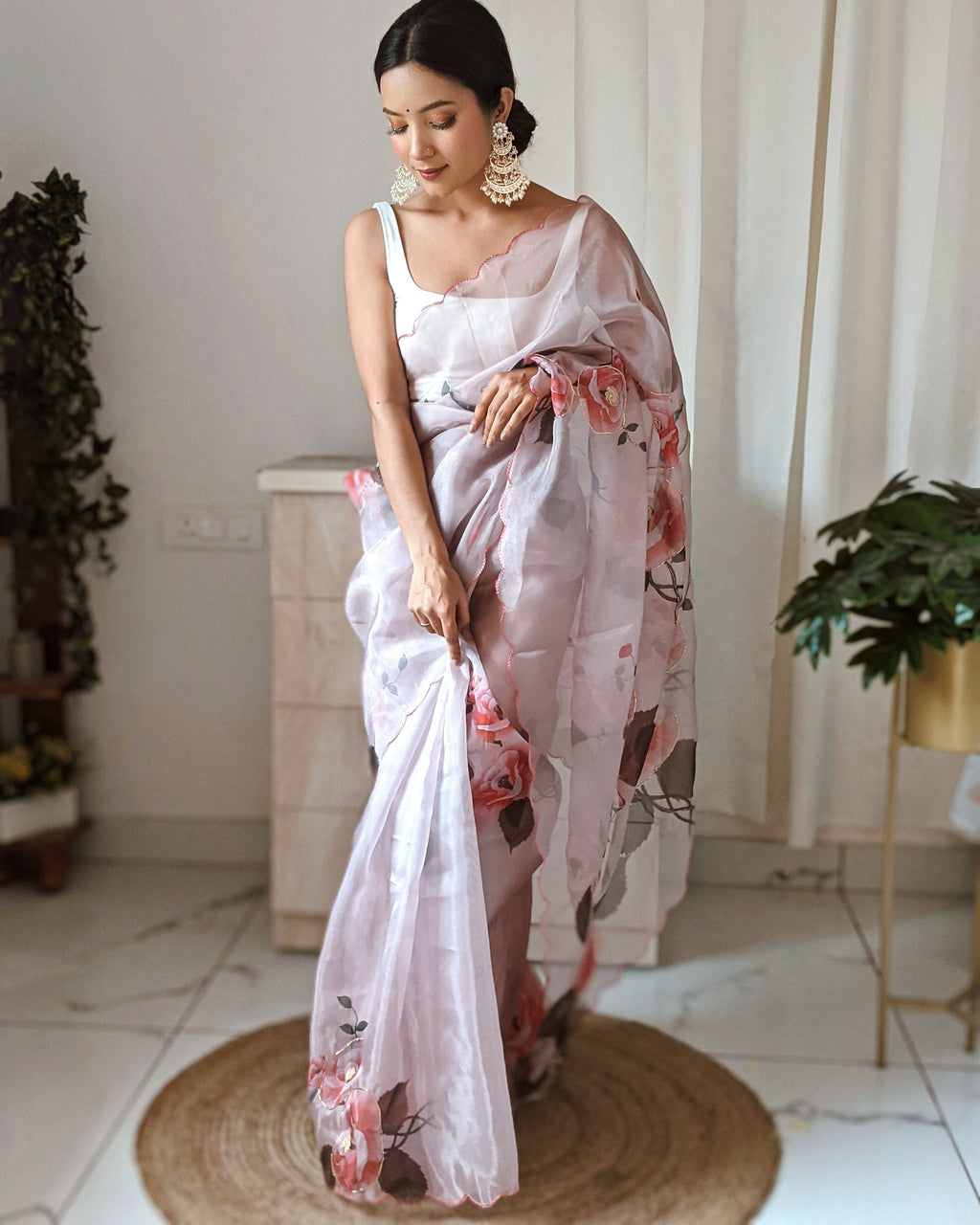 Vamsee Pinki Khatali Baby Pink Organza Saree
