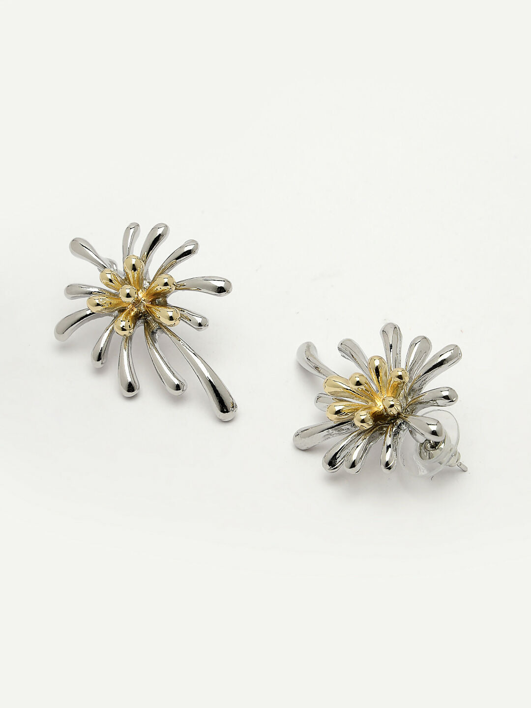 NVR Women's Set of 2 Silver & Gold Brass-Plated Floral Shape Drop Earrings