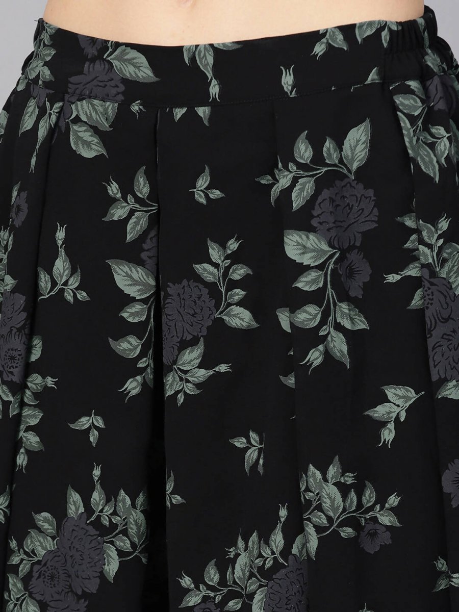 Ahalyaa Black Georgette Crepe Printed Top Palazzo Set With Jacket