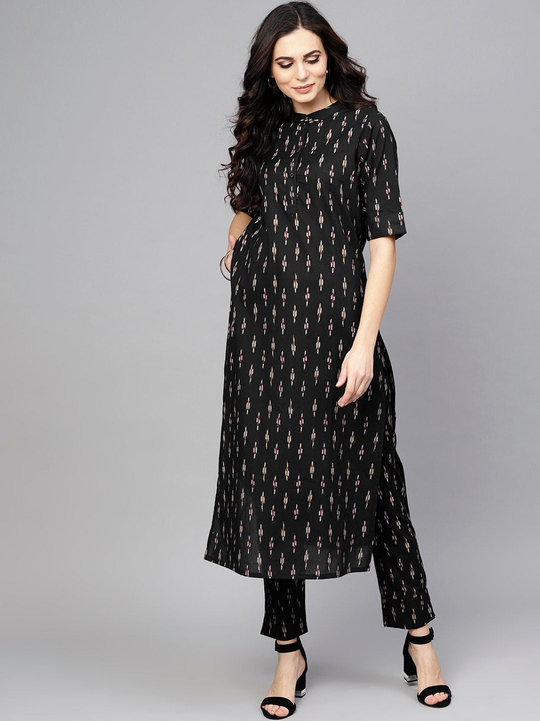 Antaran Black Pure Cotton Printed Kurta Pant Set