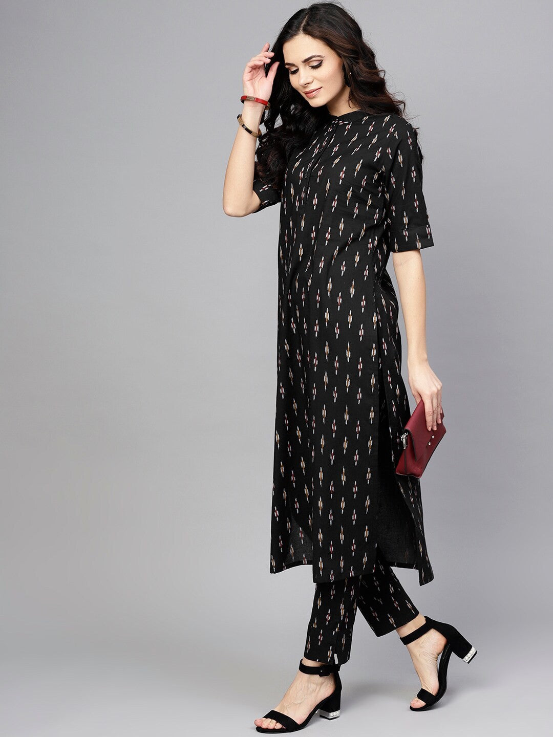 Antaran Black Pure Cotton Printed Kurta Pant Set