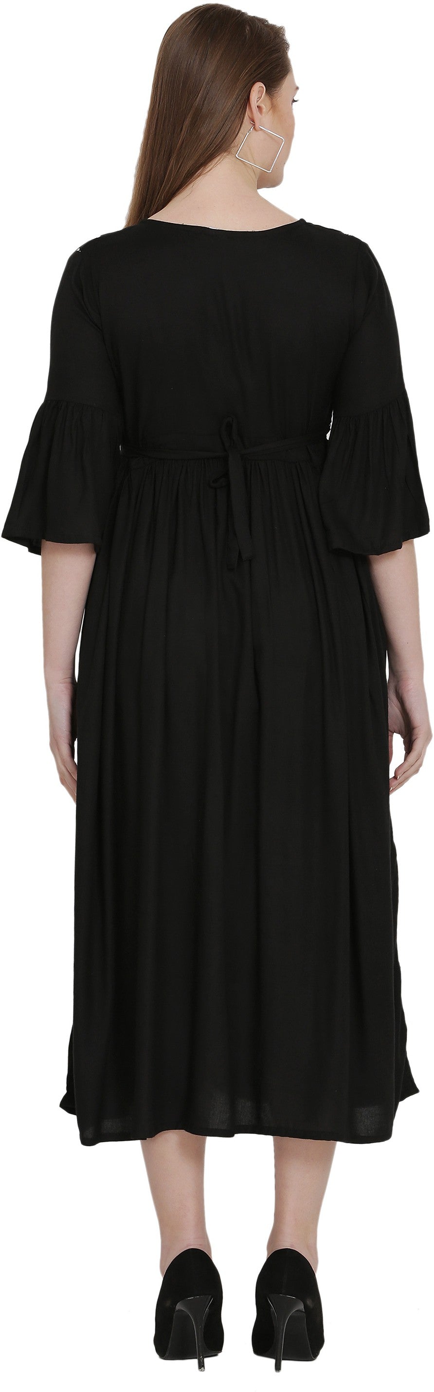 PAVONINE Black Color Embroidery Work With Button Dress For Women