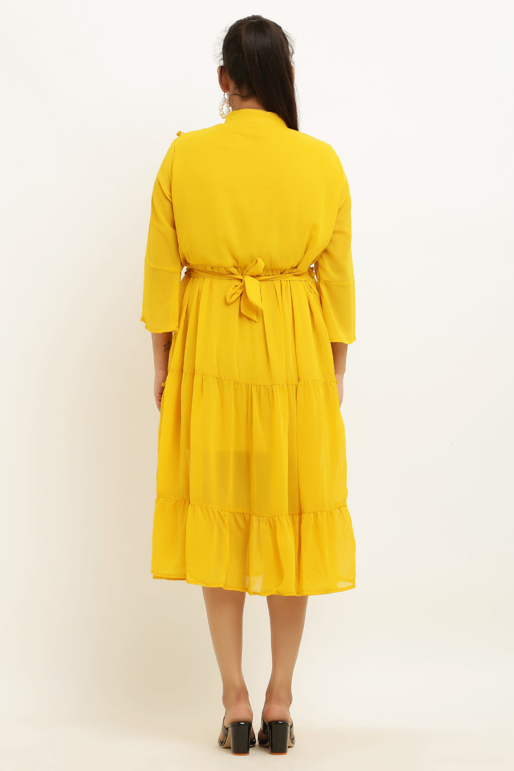 PAVONINE Pum Pum & Lace Inserted Mustard Color Dress For Girls & Women