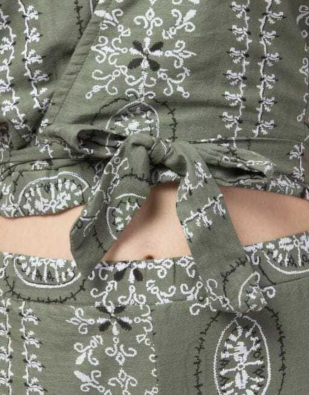 PAVONINE Pista Green Color Printed Crop Top And Flared Palazzo Set For Girls & Women