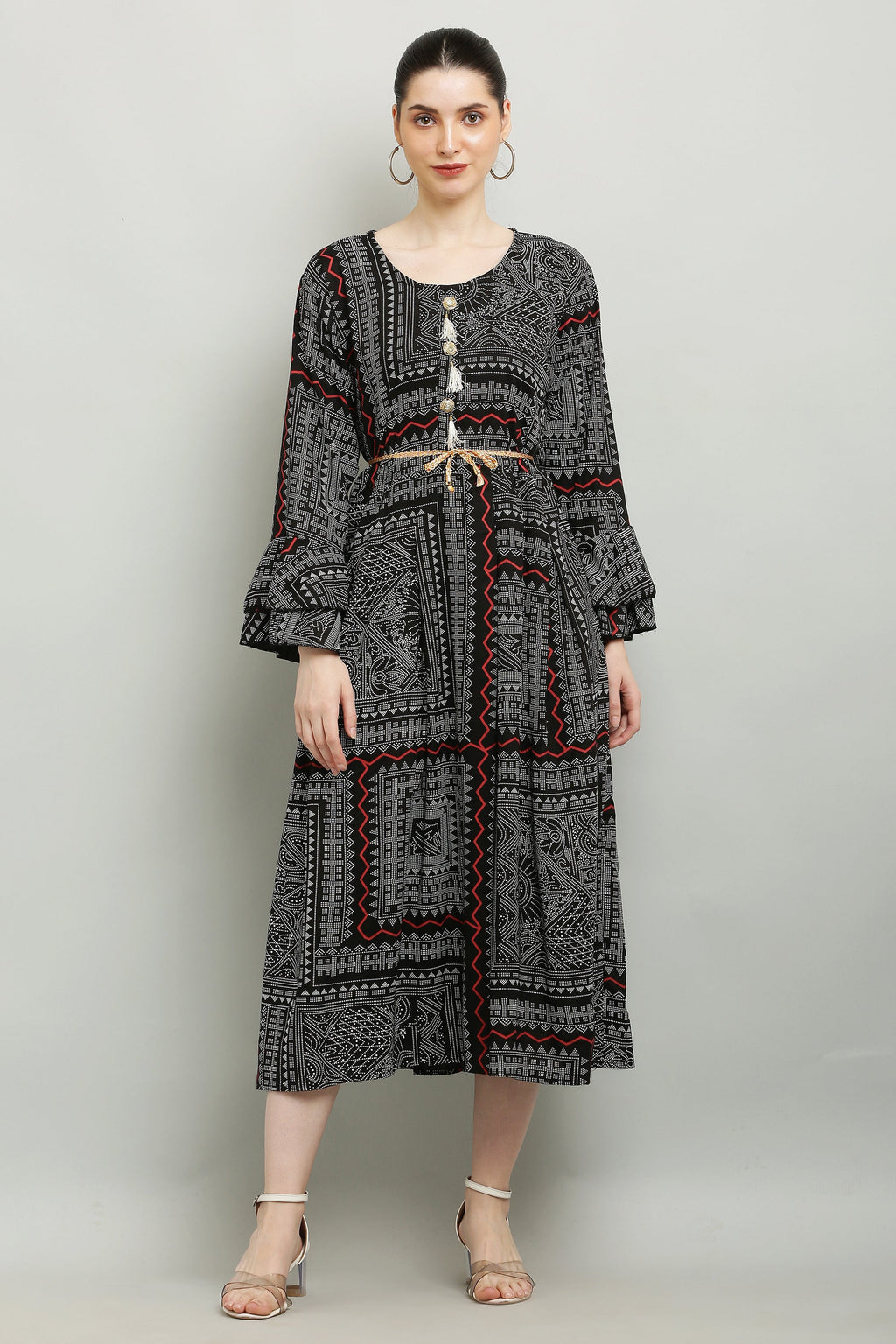 PAVONINE Black Color White Printed Kurta For Women