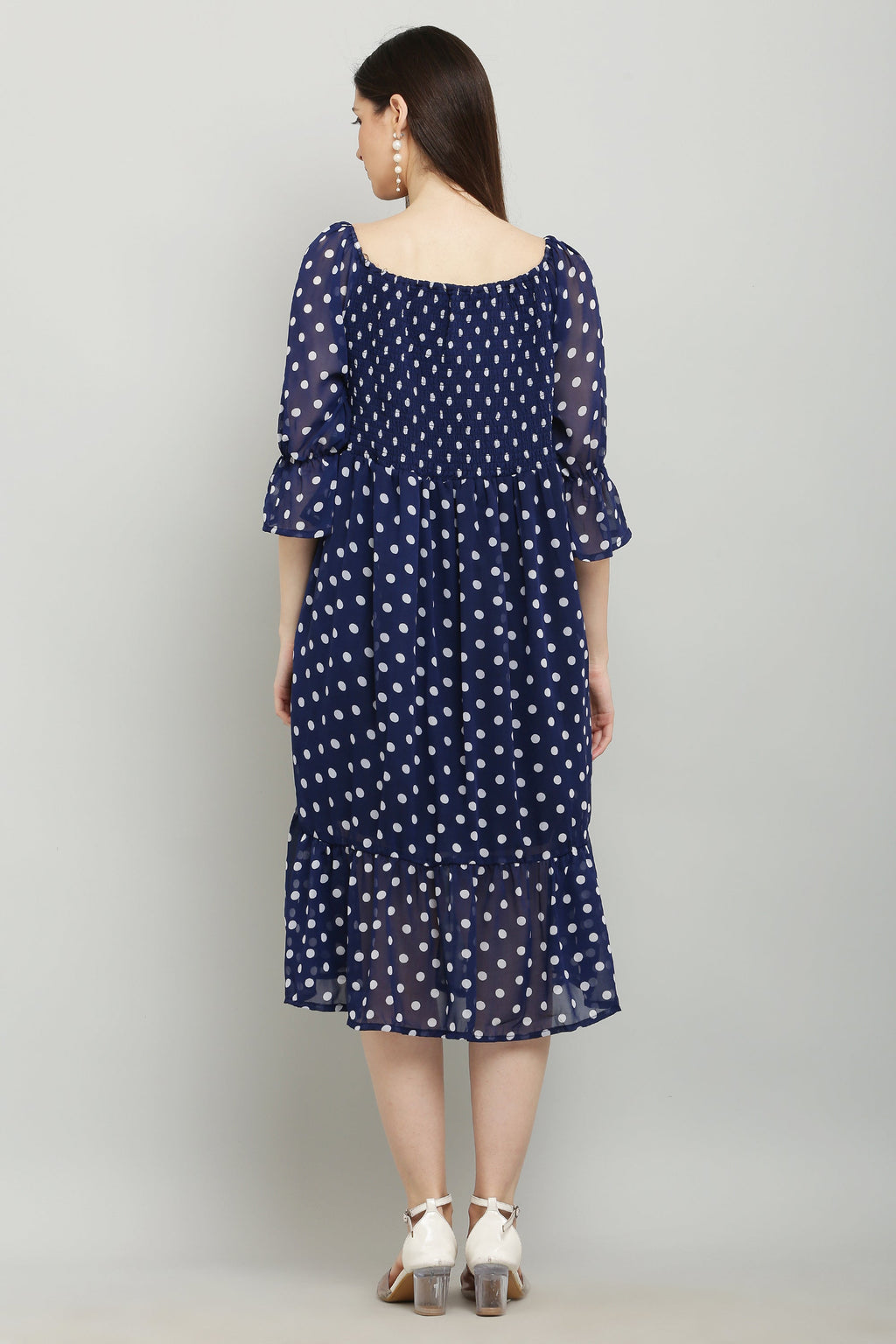 PAVONINE Polka Dots Body Kansai Navy Blue Dress For Women