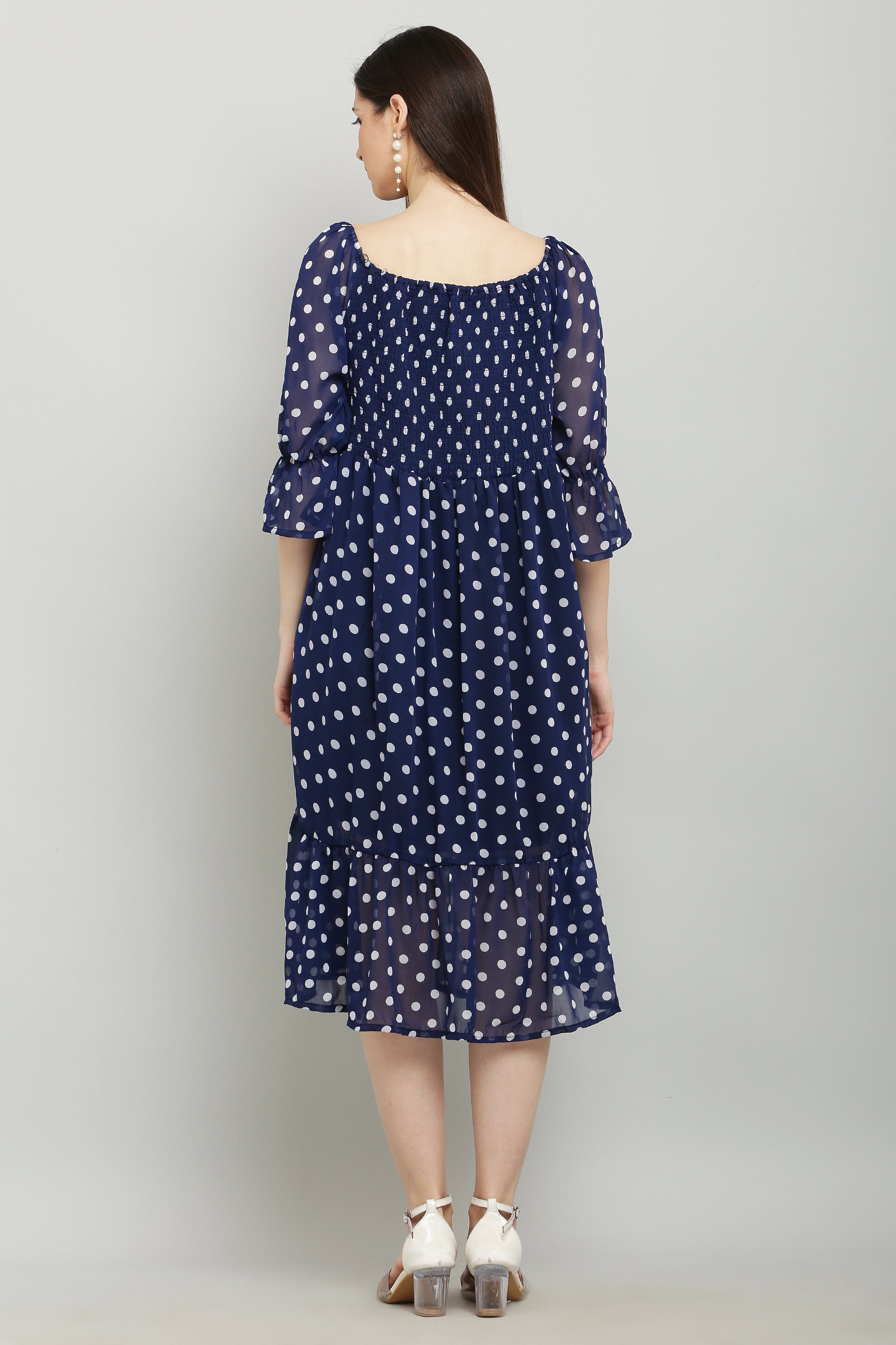 PAVONINE Polka Dots Body Kansai Navy Blue Dress For Women