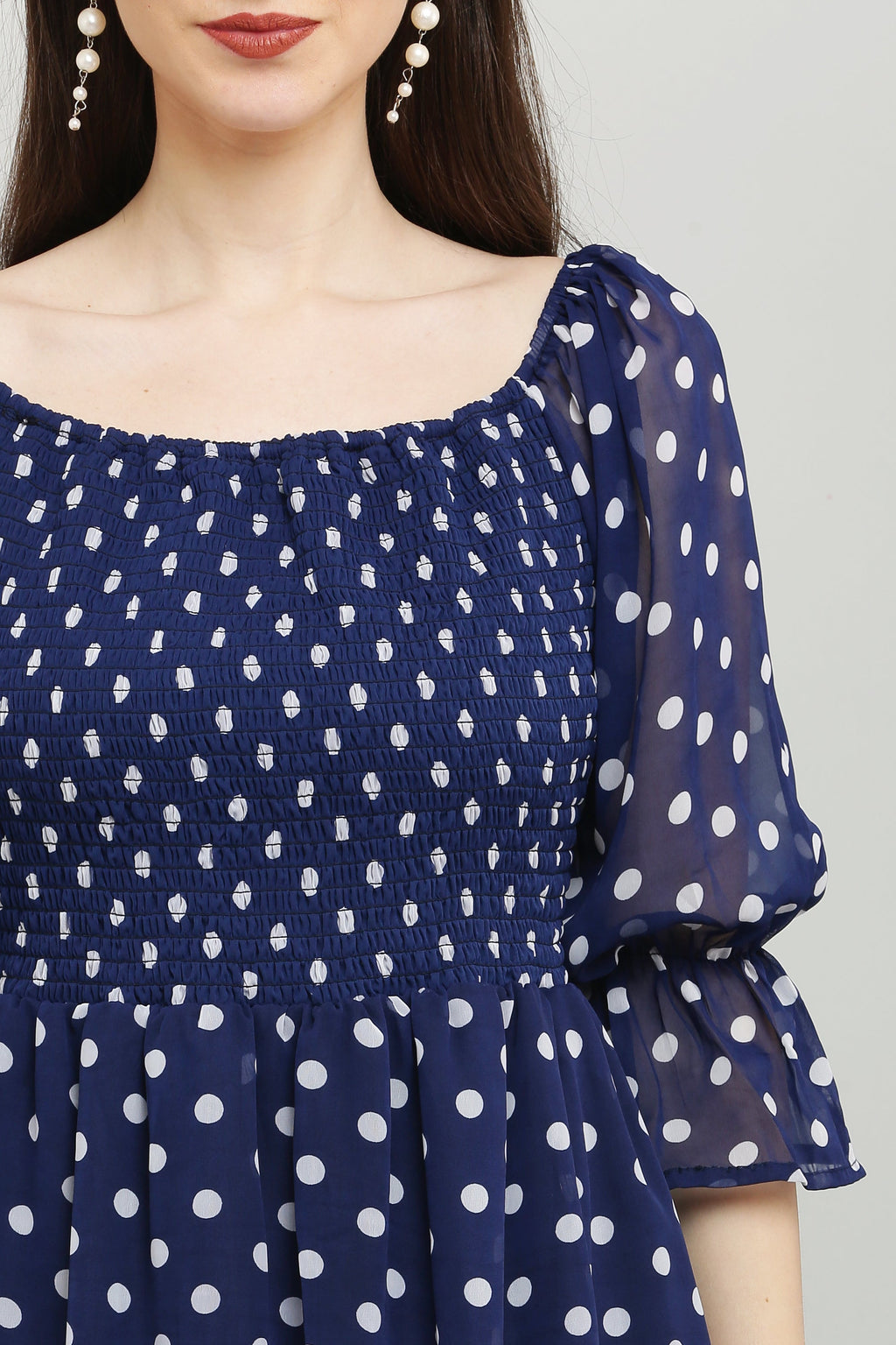 PAVONINE Polka Dots Body Kansai Navy Blue Dress For Women