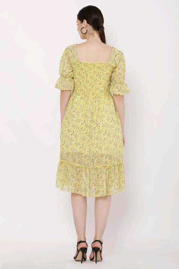 PAVONINE Yellow Color Georgette Fabric Body Kansai Midi For Girls