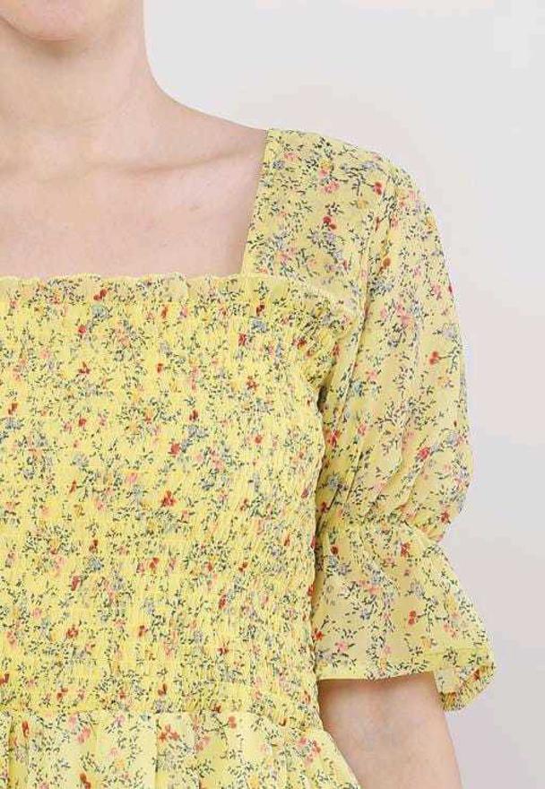PAVONINE Yellow Color Georgette Fabric Body Kansai Midi For Girls