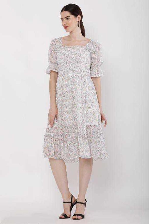 PAVONINE White Color Georgette Fabric Body Kansai Midi For Girls