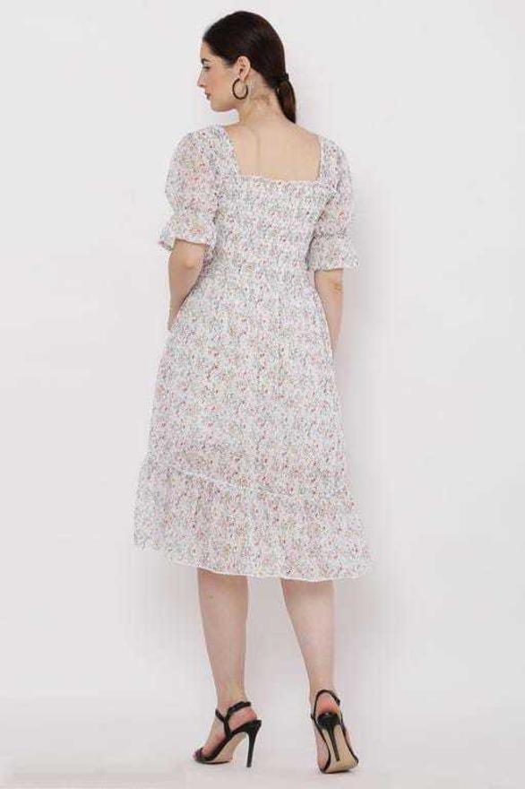 PAVONINE White Color Georgette Fabric Body Kansai Midi For Girls