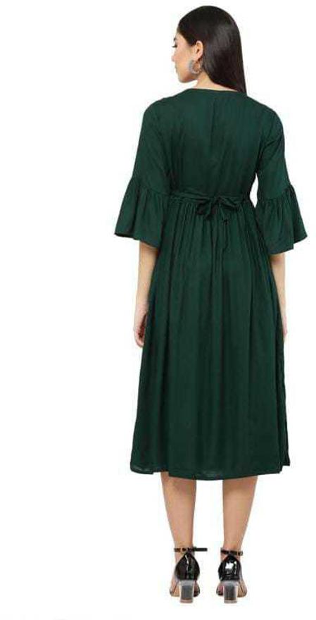 PAVONINE Bottle Green Color Embroidery Work With Button Dress For Women