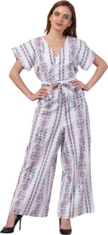 PAVONINE White Color Printed Crop Top And Flared Palazzo Set For Girls & Women