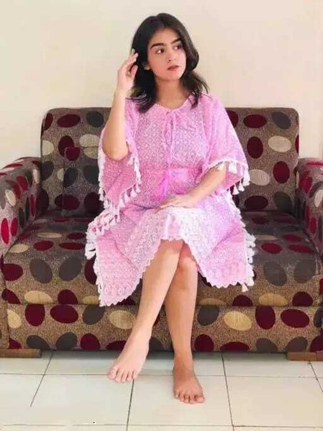 PAVONINE Pink Color Embroidery Kaftan Dress For Women