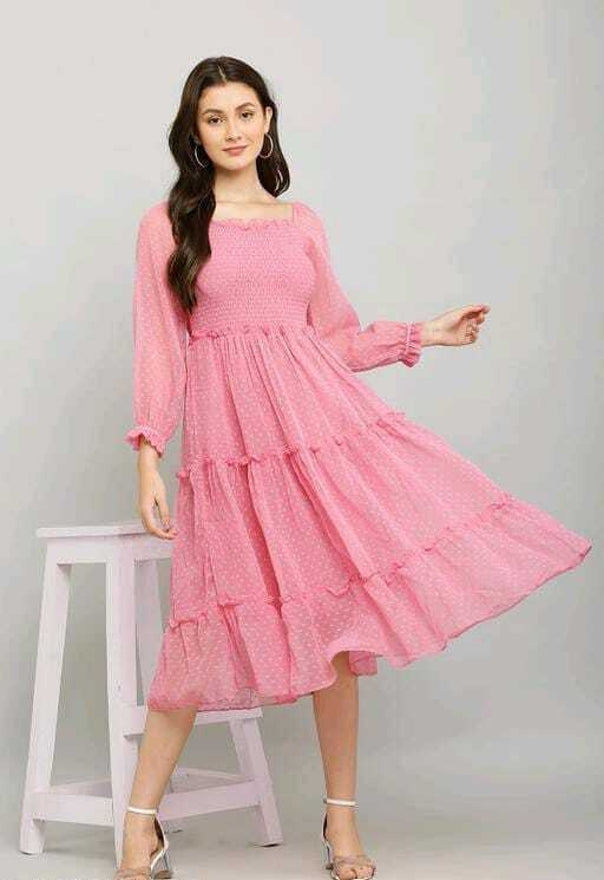 PAVONINE Buta-Design With Square-Neck Peach Dress For Girls & Women