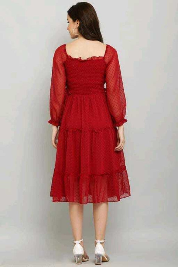PAVONINE Buta-Design With Square-Neck Maroon Dress For Girls & Women
