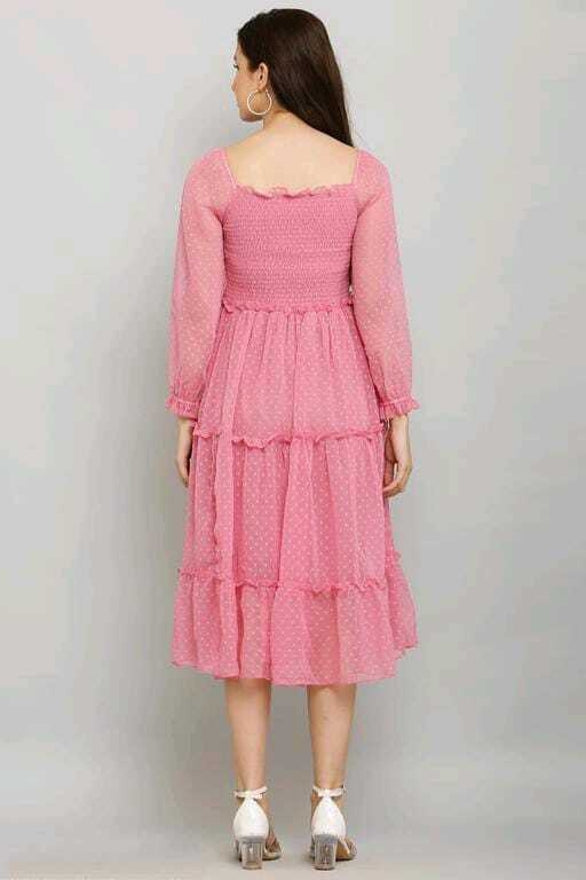 PAVONINE Buta-Design With Square-Neck Peach Dress For Girls & Women