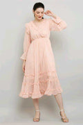 PAVONINE Buta-Design With V-Neck Peach Dress For Girls & Women