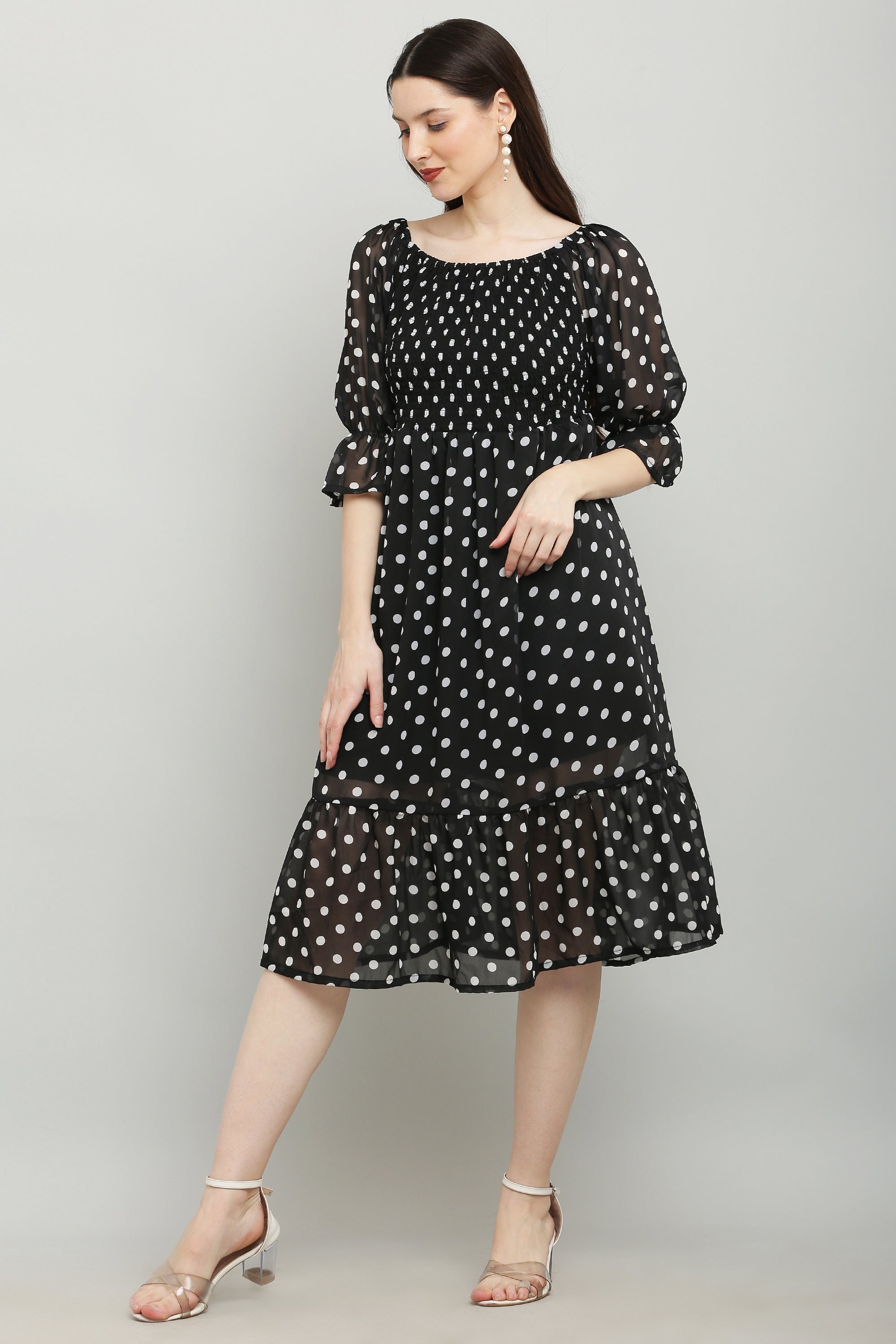 PAVONINE Polka Dots Body Kansai Black Dress For Women
