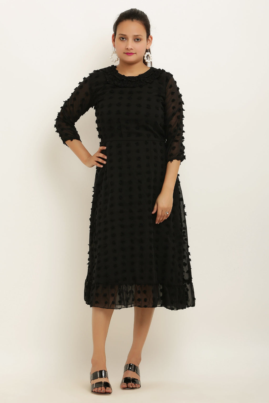 PAVONINE Buta-Design Black Dress For Girls & Women