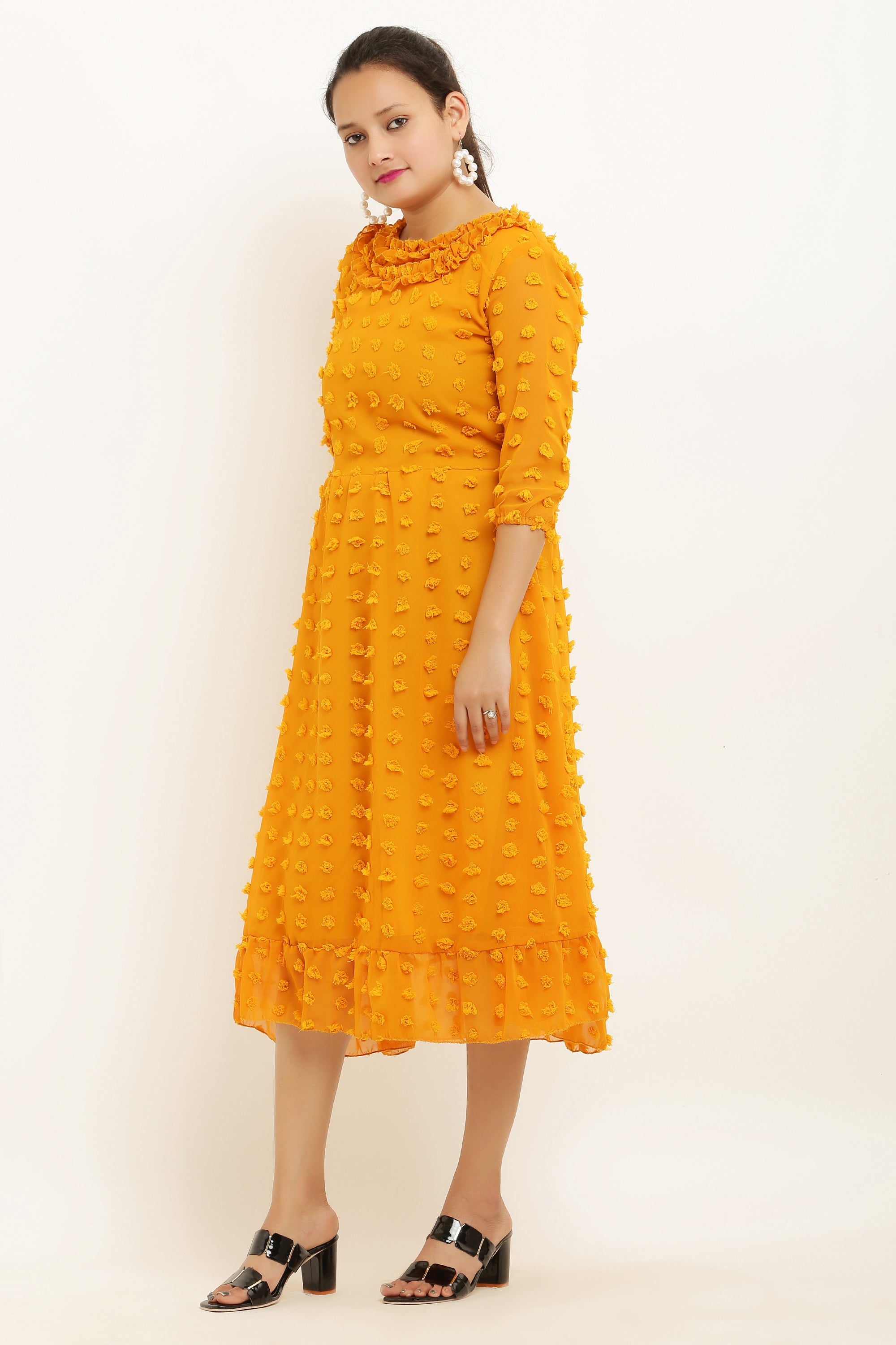 PAVONINE Buta-Design Mustard Dress For Girls & Women