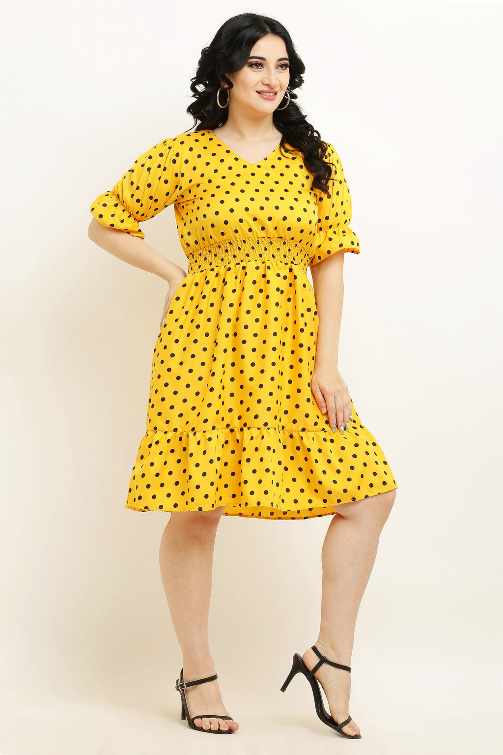 PAVONINE Micro Dots Waist Kansai Crepe Fabric Mustard Midi For Girls