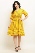 PAVONINE Micro Dots Waist Kansai Crepe Fabric Mustard Midi For Girls