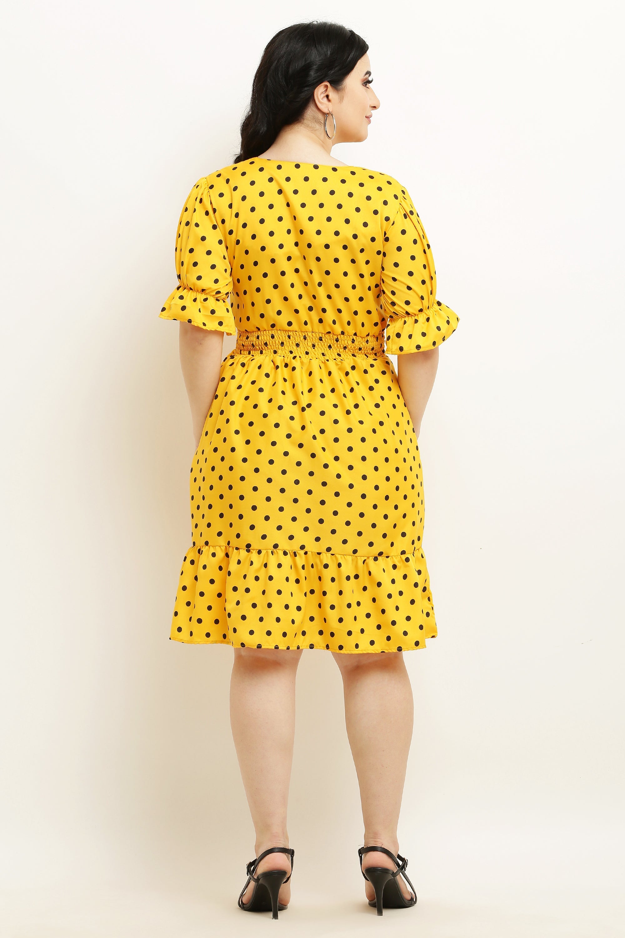PAVONINE Micro Dots Waist Kansai Crepe Fabric Mustard Midi For Girls