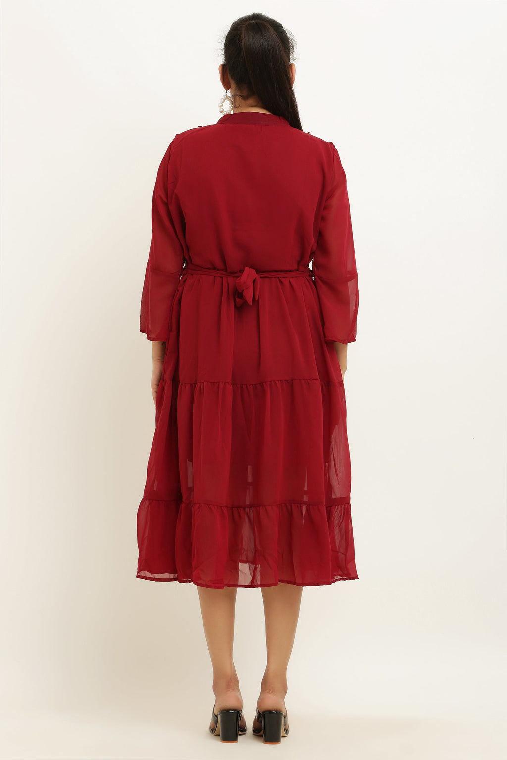 PAVONINE Pum Pum & Lace Inserted Maroon Color Dress For Girls & Women