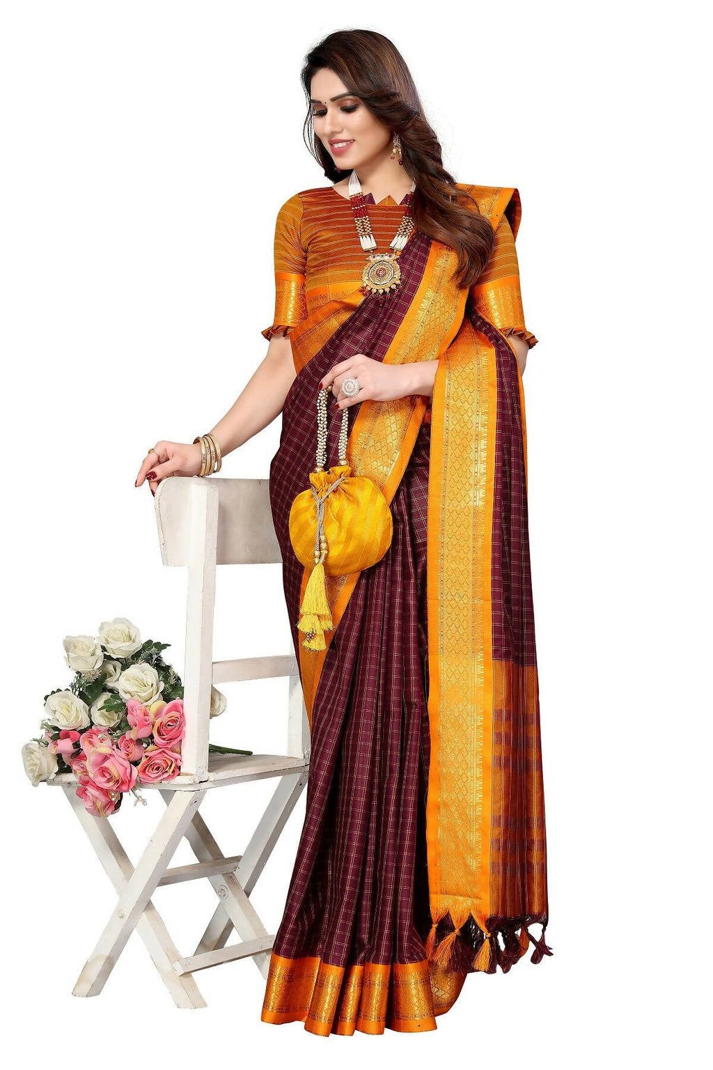 Vamika Weaving Maroon Cotton Silk Saree (BHAVINI MAROON)