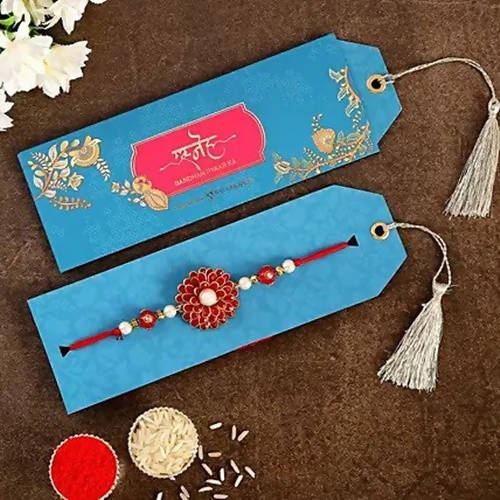 Premium Beads Flower Rakhi & Almond Treat Chocolate
