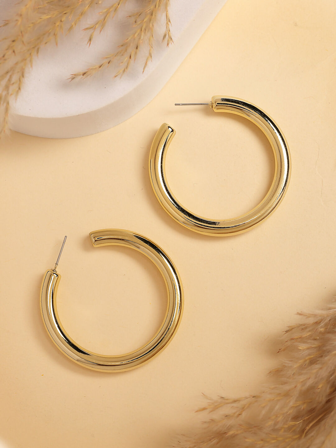 NVR Women's Gold-Polished Half Hoop Earrings