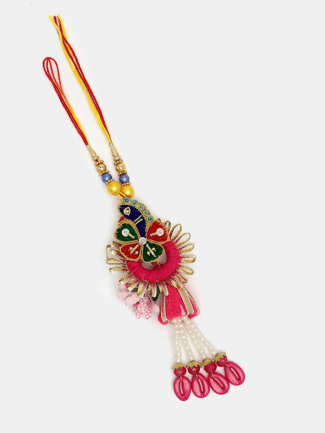 NVR Women & Men Set of 2 Multicolor Thread Work & Beaded Bhaiya Bhabhi Rakhi With Roli Chawal