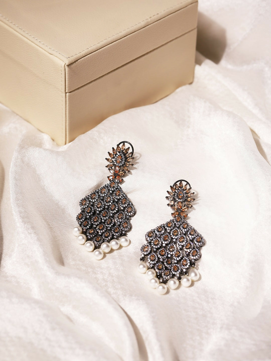 Champaign & Pearl Drop Earrings- Ruby Raang