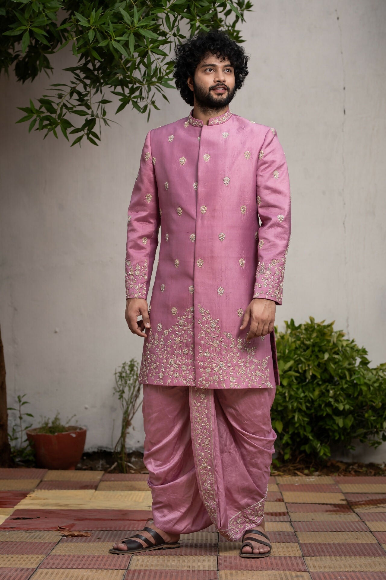 Purple Sherwani Set by Hilo Design