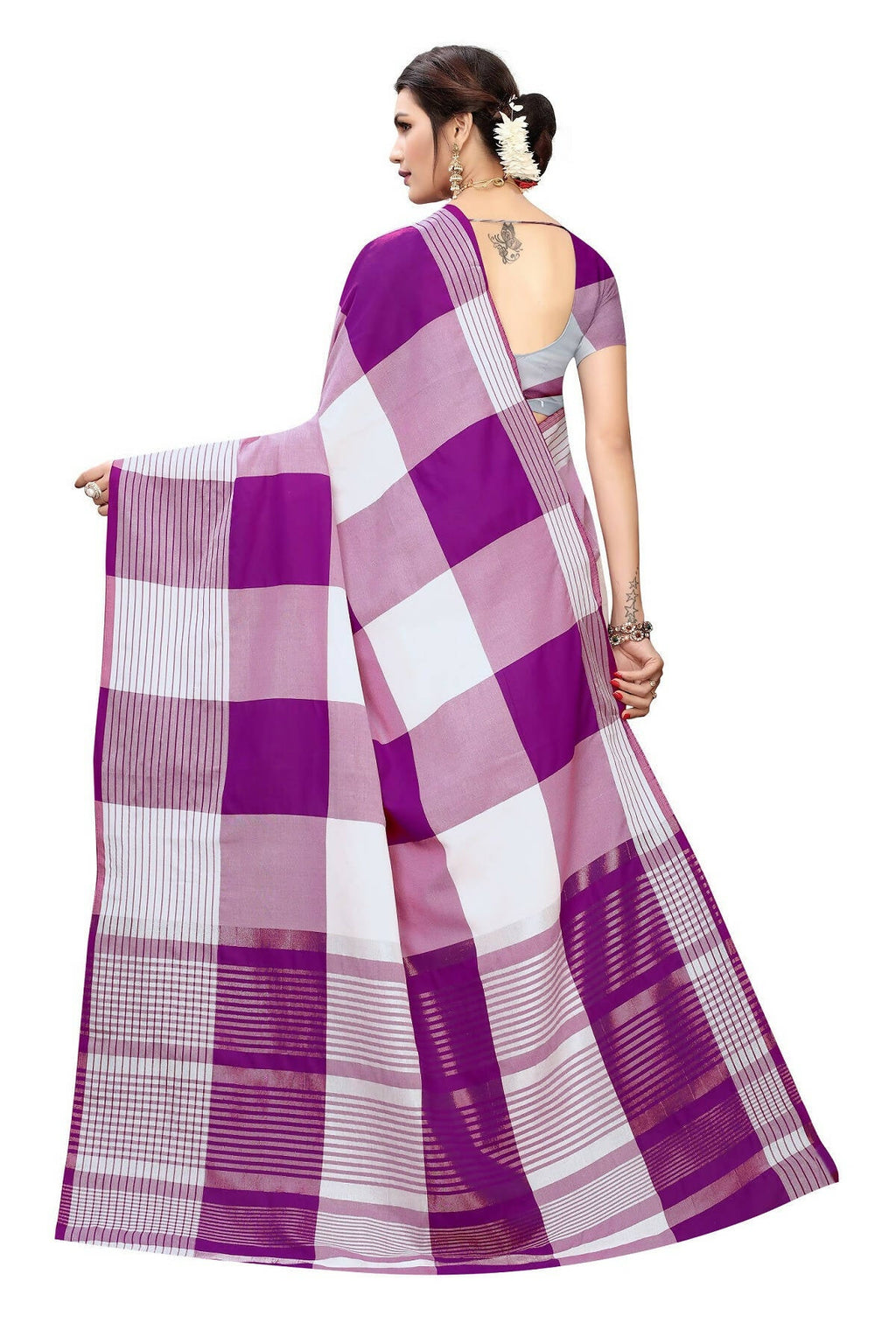Vamika Wine Cotton Silk Weaving Saree (Gamma Checks Wine)