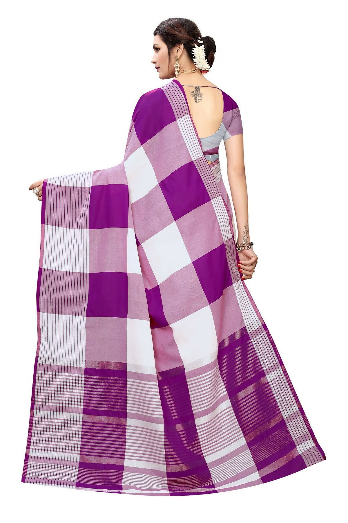 Vamika Wine Cotton Silk Weaving Saree (Gamma Checks Wine)