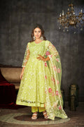 Jyoti Fashion Women's Pista Net Embroidered Anarkali Kurta Pant Set With Dupatta