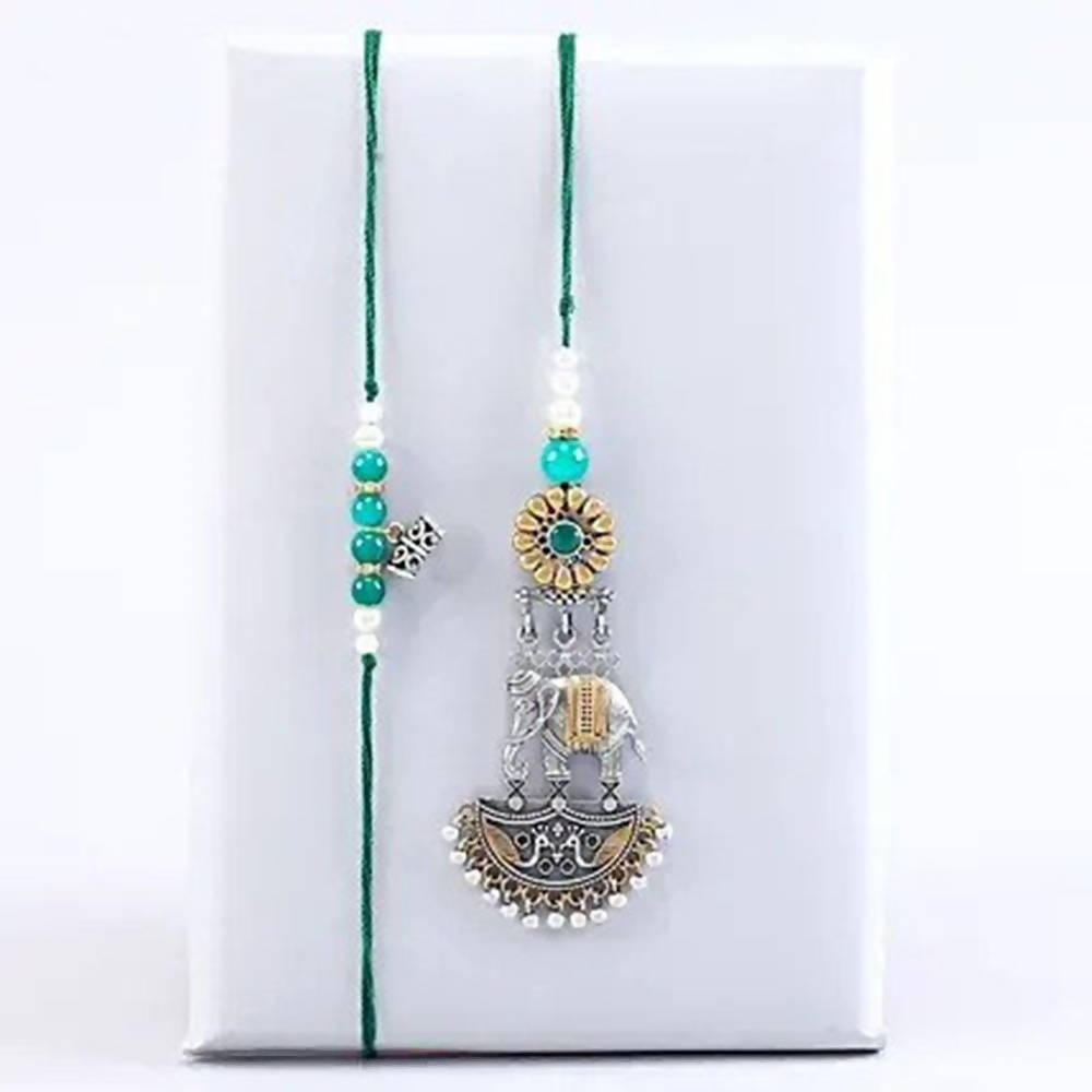 Turquoise Motif Lumba Rakhi Set