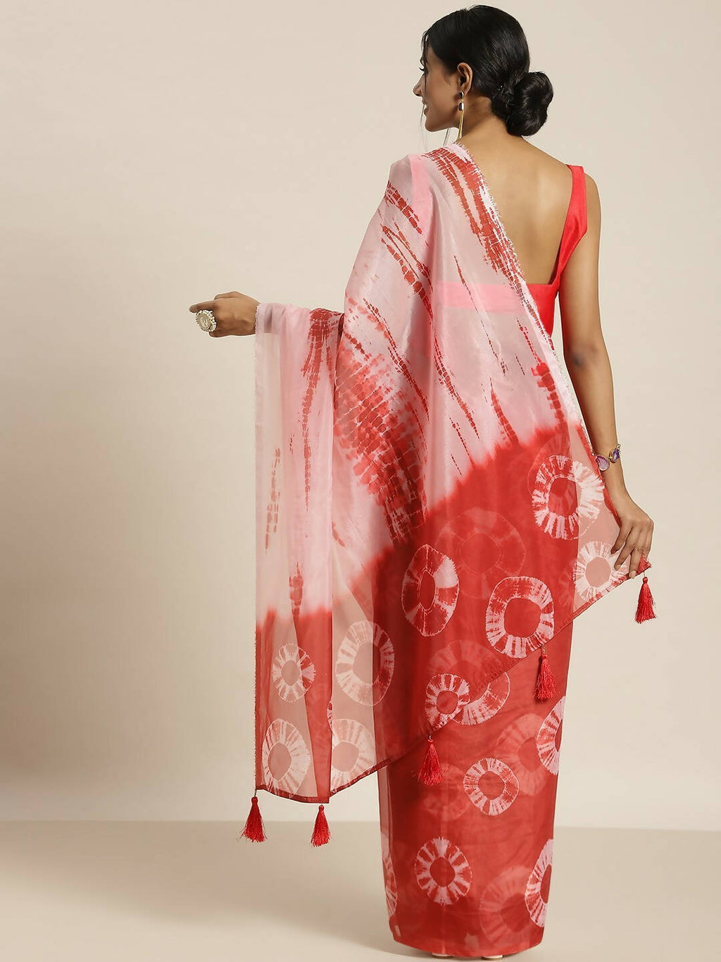 Red Organza Printed Saree With Blouse Piece - Nivaa
