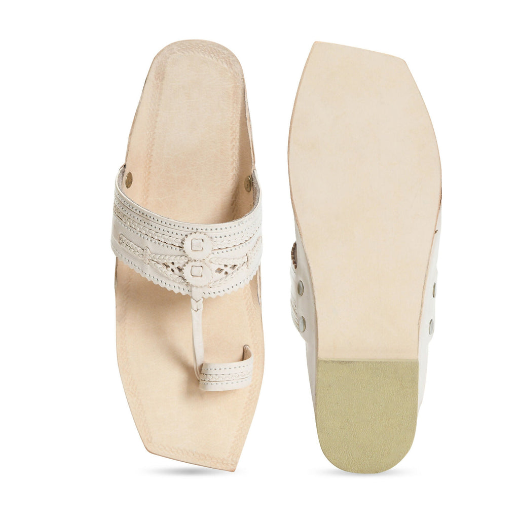 Stepsoft Men'S Cream Kolhapuri Chappal | Ethnic Leather Slip-On For Wedding & Festive Wear